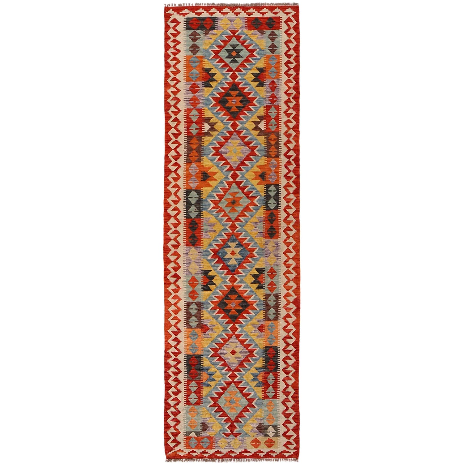 Hand Knotted Afghan Style Kilim Runner 2' 6" x 9' 5" ft / 77 x 286 cm - No. P34921
