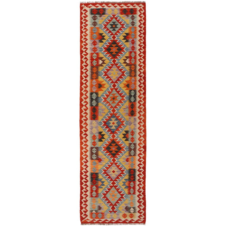 Hand Knotted Afghan Style Kilim Runner 2' 6" x 9' 5" ft / 77 x 286 cm - No. P34921