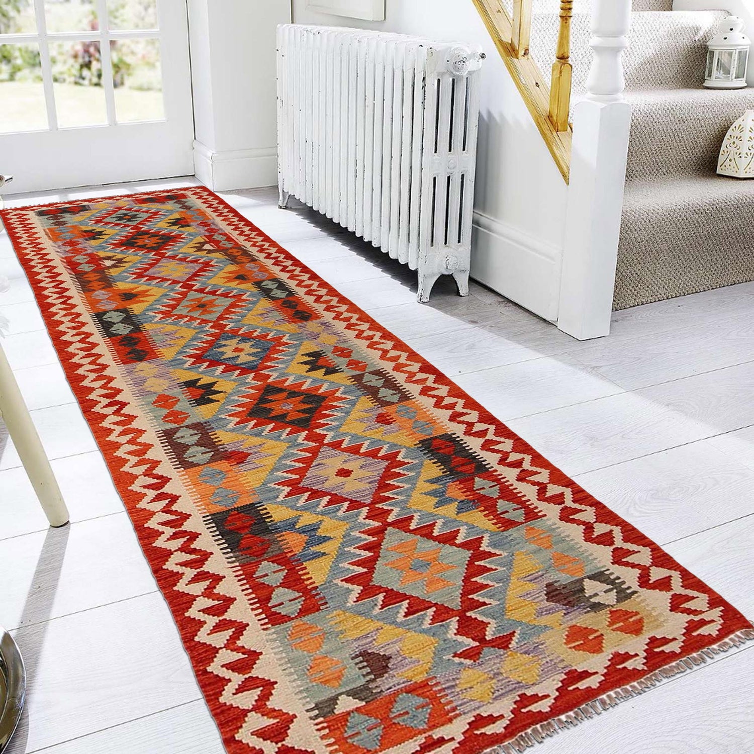 Hand Knotted Afghan Style Kilim Runner 2' 6" x 9' 5" ft / 77 x 286 cm - No. P34921