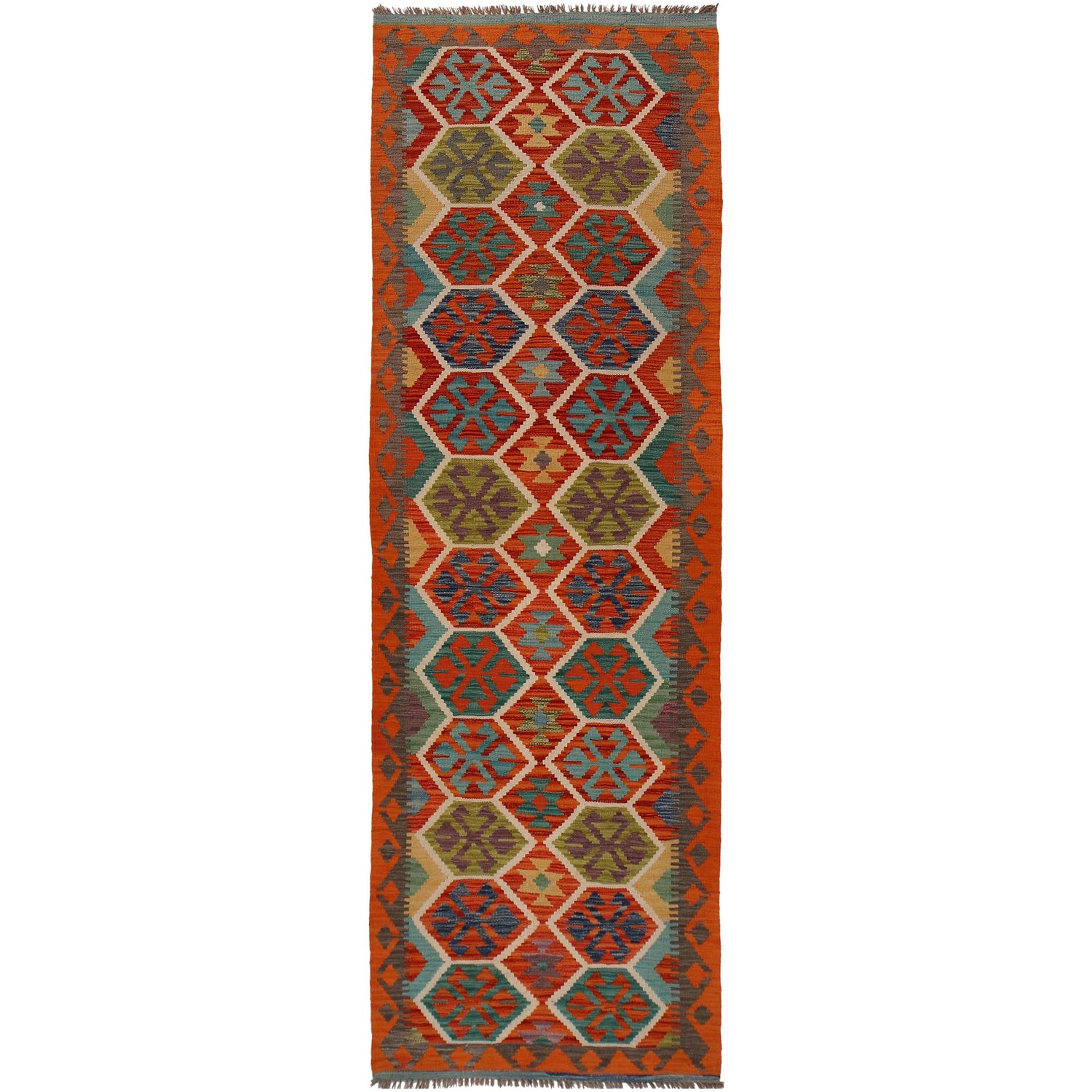 Hand Made Afghan Kilim Runner 2' 9" x 9' 6" ft / 84 x 289 cm - No. P34922