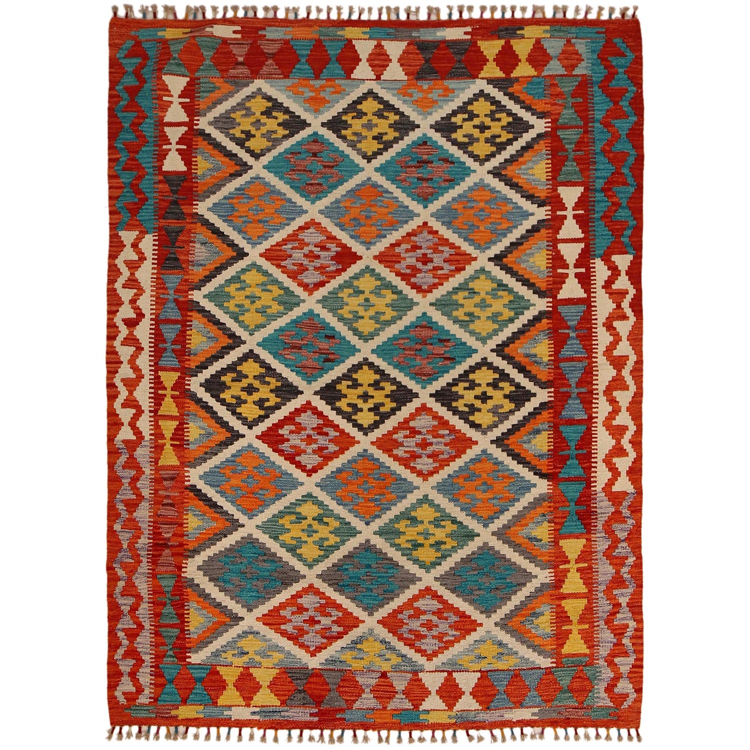 Hand Woven Wool Kelim 4' 2" x 5' 10" ft / 128 x 177 cm - No. P34924