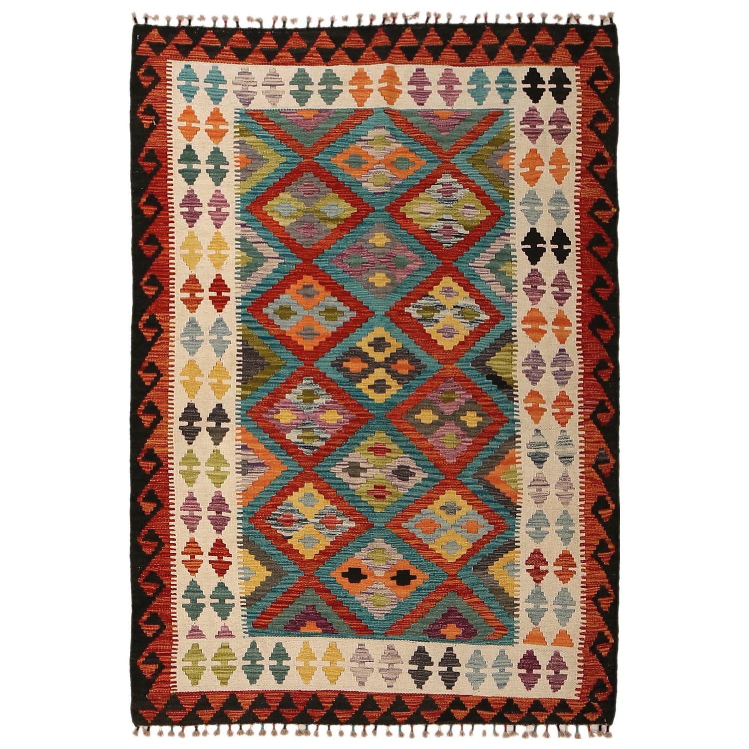 Handmade Afghan Vegetable Kilim 4' 0" x 5' 11" ft / 121 x 180 cm - No. P34932