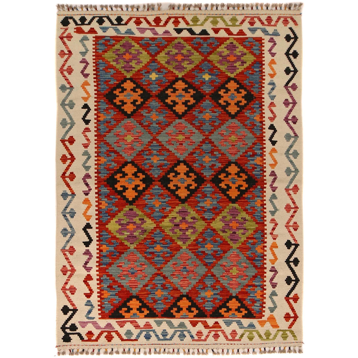 Handmade Afghan Vegetable Kilim 4' 0" x 5' 10" ft / 122 x 178 cm - No. P34936