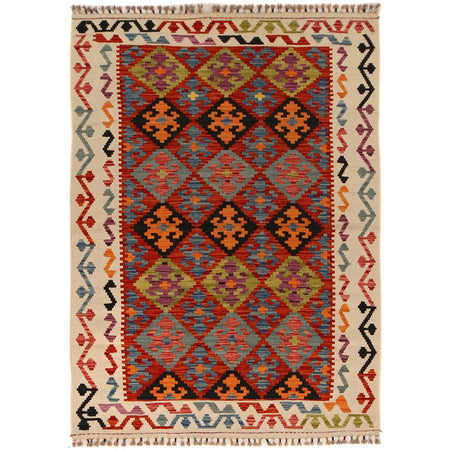 Handmade Afghan Vegetable Kilim 4' 0" x 5' 10" ft / 122 x 178 cm - No. P34936