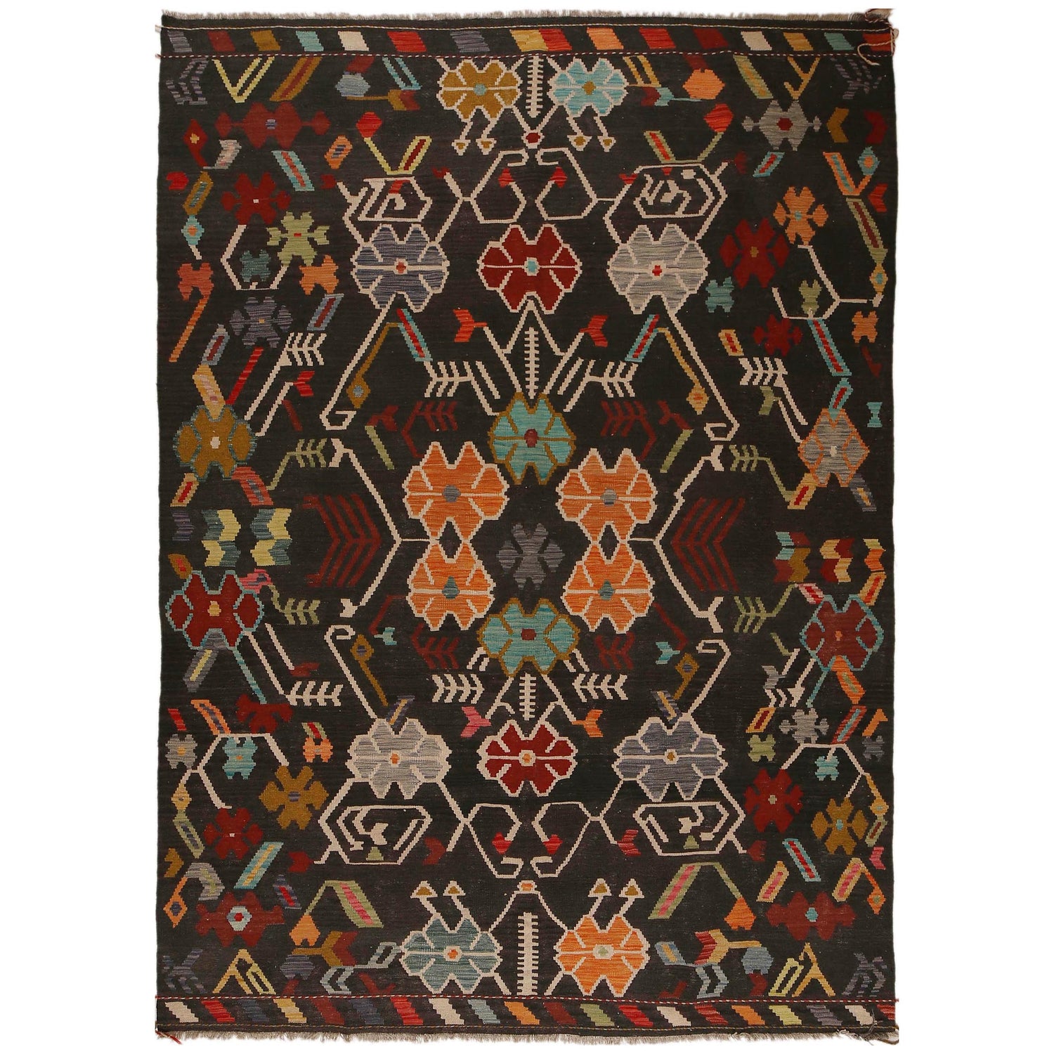 Hand Woven Wool Kelim 6' 9" x 9' 8" ft / 206 x 294 cm - No. P34955