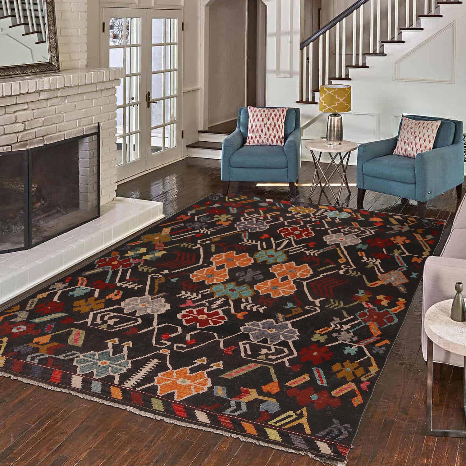 Hand Woven Wool Kelim 6' 9" x 9' 8" ft / 206 x 294 cm - No. P34955