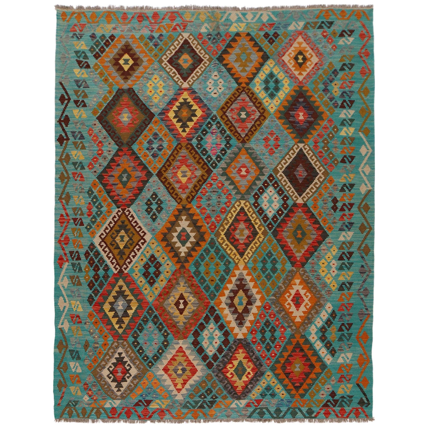 Hand Knotted Afghan Style Kilim 6' 1" x 7' 11" ft / 185 x 242 cm - No. P34960