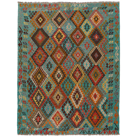 Hand Knotted Afghan Style Kilim 6' 1" x 7' 11" ft / 185 x 242 cm - No. P34960