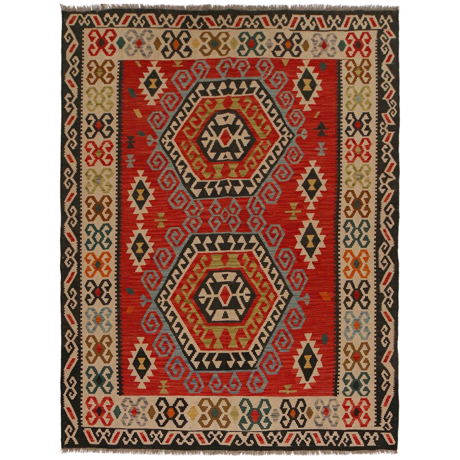 Hand Woven Wool Kelim 5' 10" x 7' 9" ft / 178 x 236 cm - No. P34962