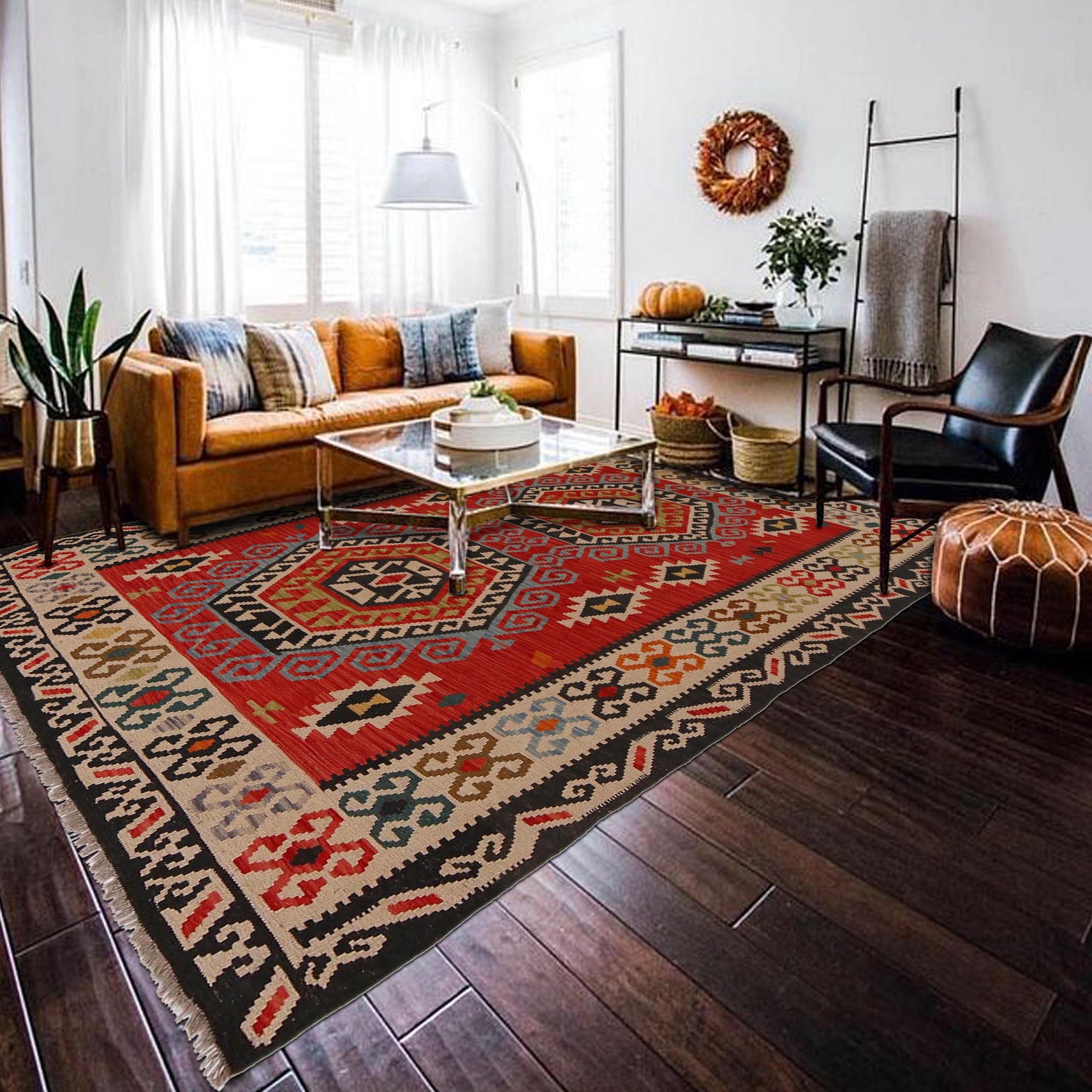 Hand Woven Wool Kelim 5' 10" x 7' 9" ft / 178 x 236 cm - No. P34962