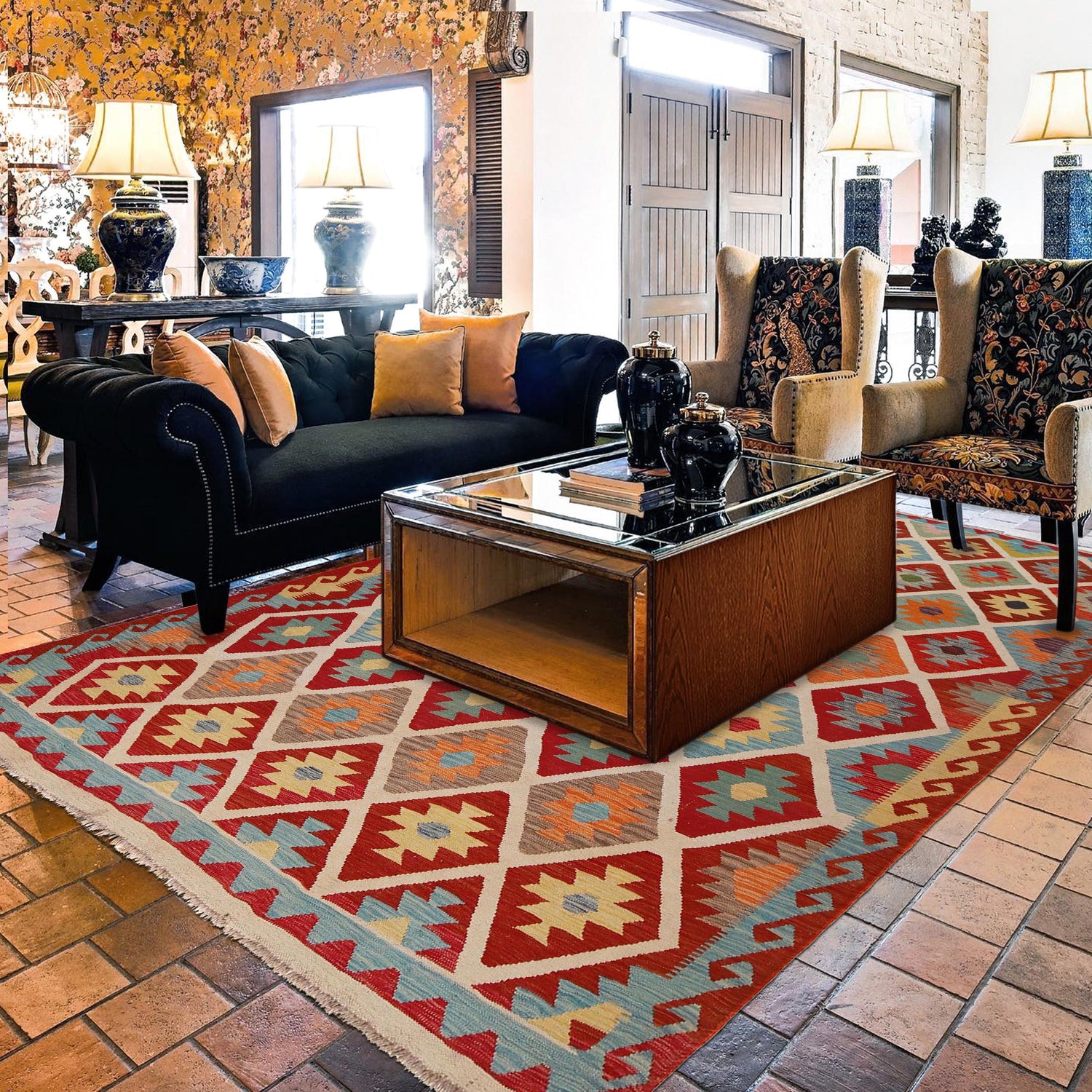 Hand Knotted Flatweave Kilim 7' 11" x 9' 11" ft / 242 x 303 cm - No. P34965