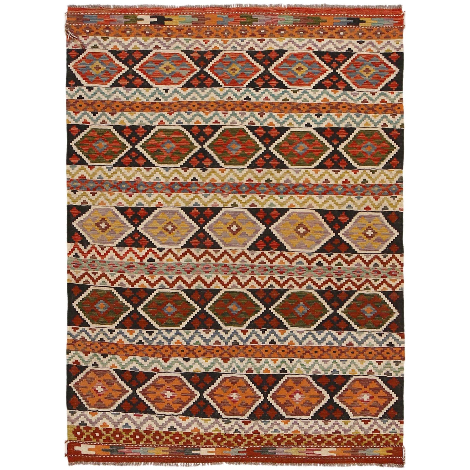 Handmade Afghan Vegetable Kilim 4' 11" x 7' 0" ft / 150 x 214 cm - No. P34967