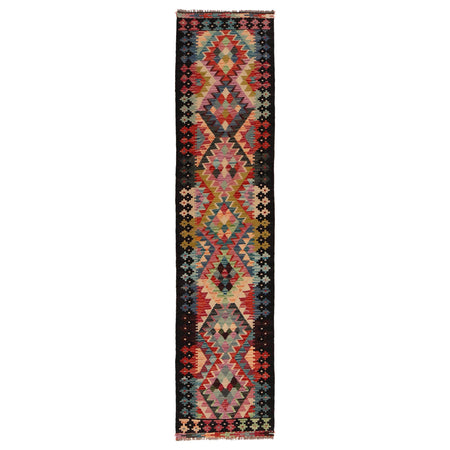 Hand Knotted Afghan Style Kilim Runner 1' 9" x 8' 0" ft / 53 x244 cm - No. P34971