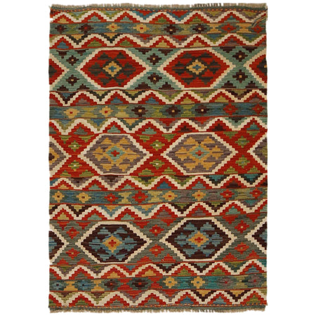 Hand Knotted Afghan Style Kilim 3' 5" x 4' 10" ft / 105 x 147 cm - No. P34973