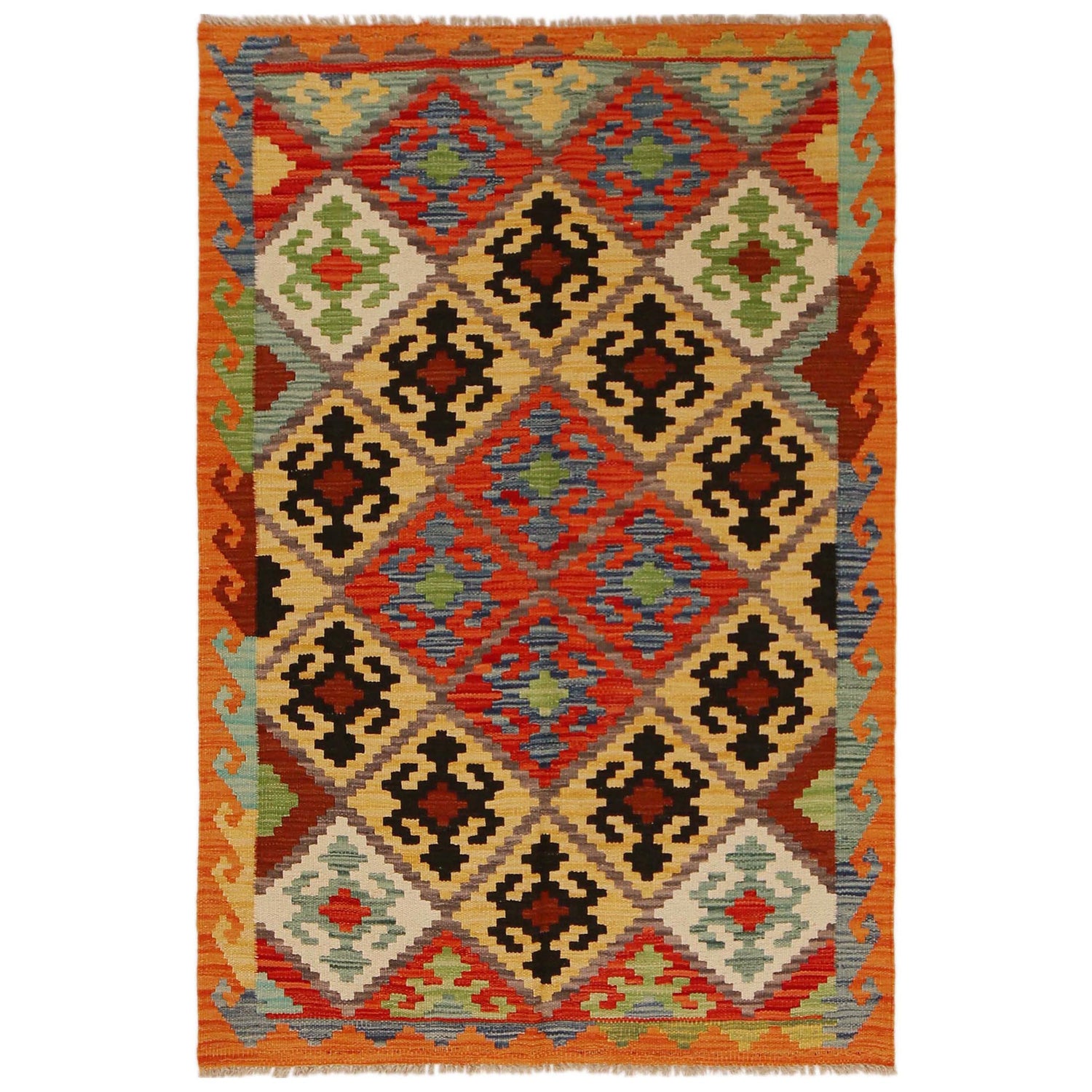 Hand Woven Wool Kelim 3' 5" x 5' 1" ft / 103 x 154 cm - No. P34975