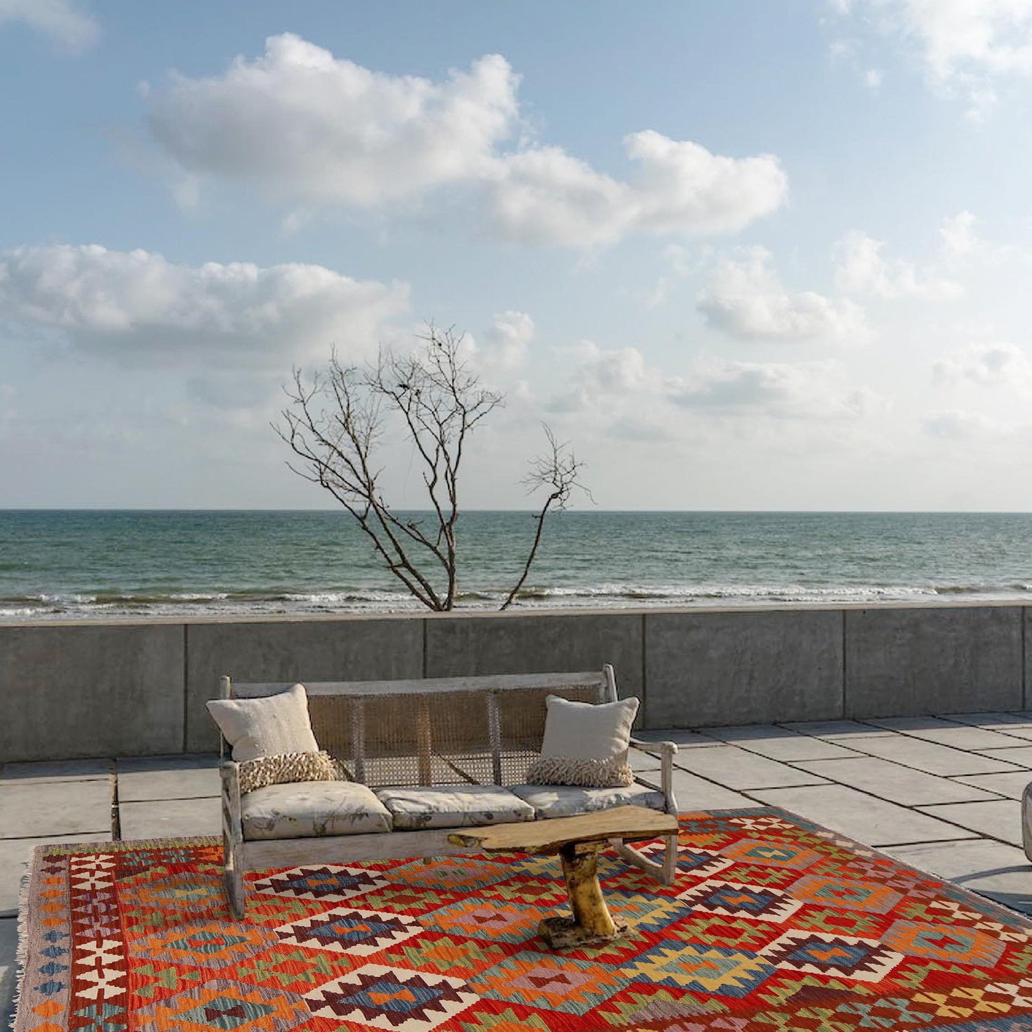 Handmade Turkish Design Wool Kilim 5' 6" x 8' 0" ft / 168 x 245 cm - No. P34982