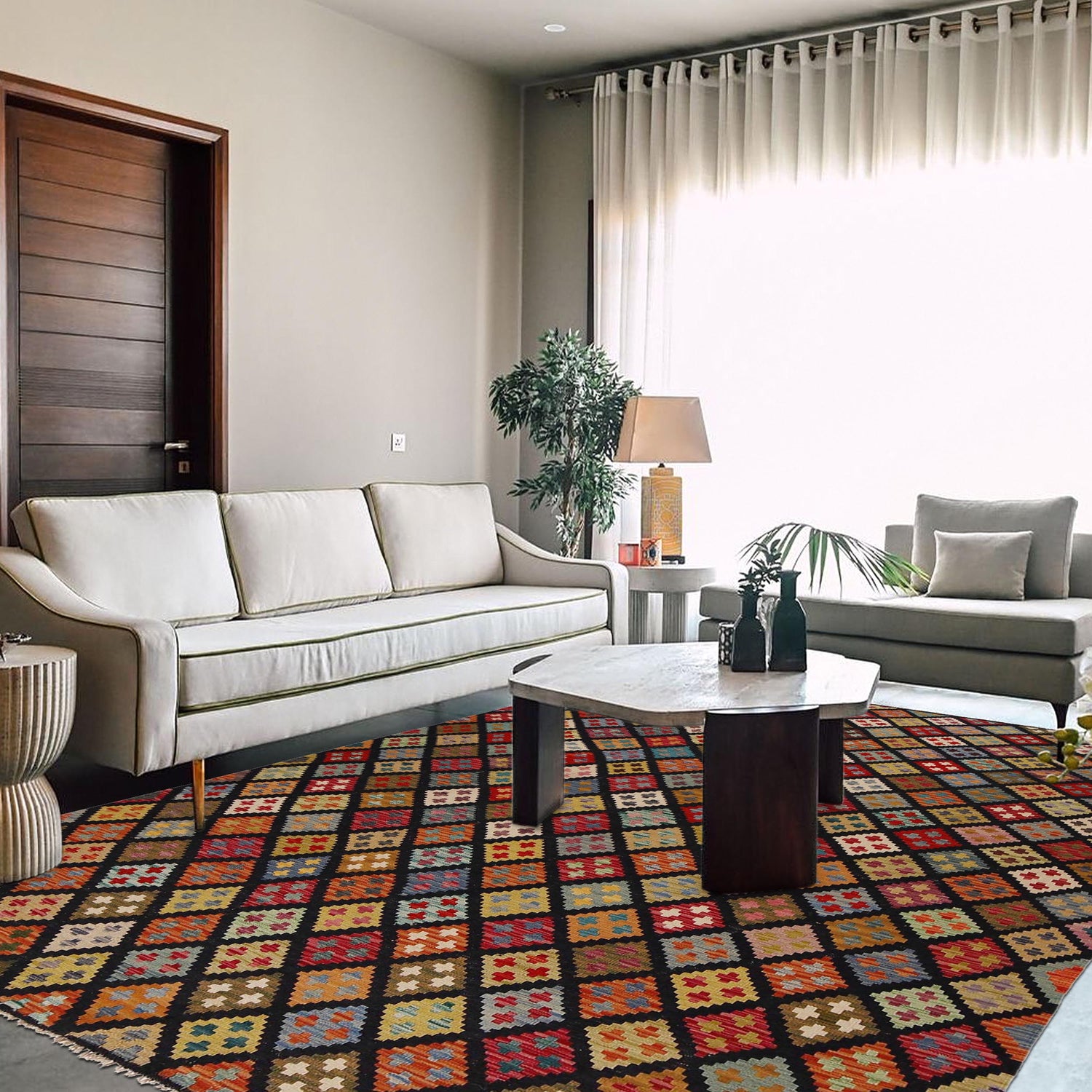 Medium Size Chobi Kilim 6' 8" x 9' 8" ft / 202 x 295 cm - No. P34984