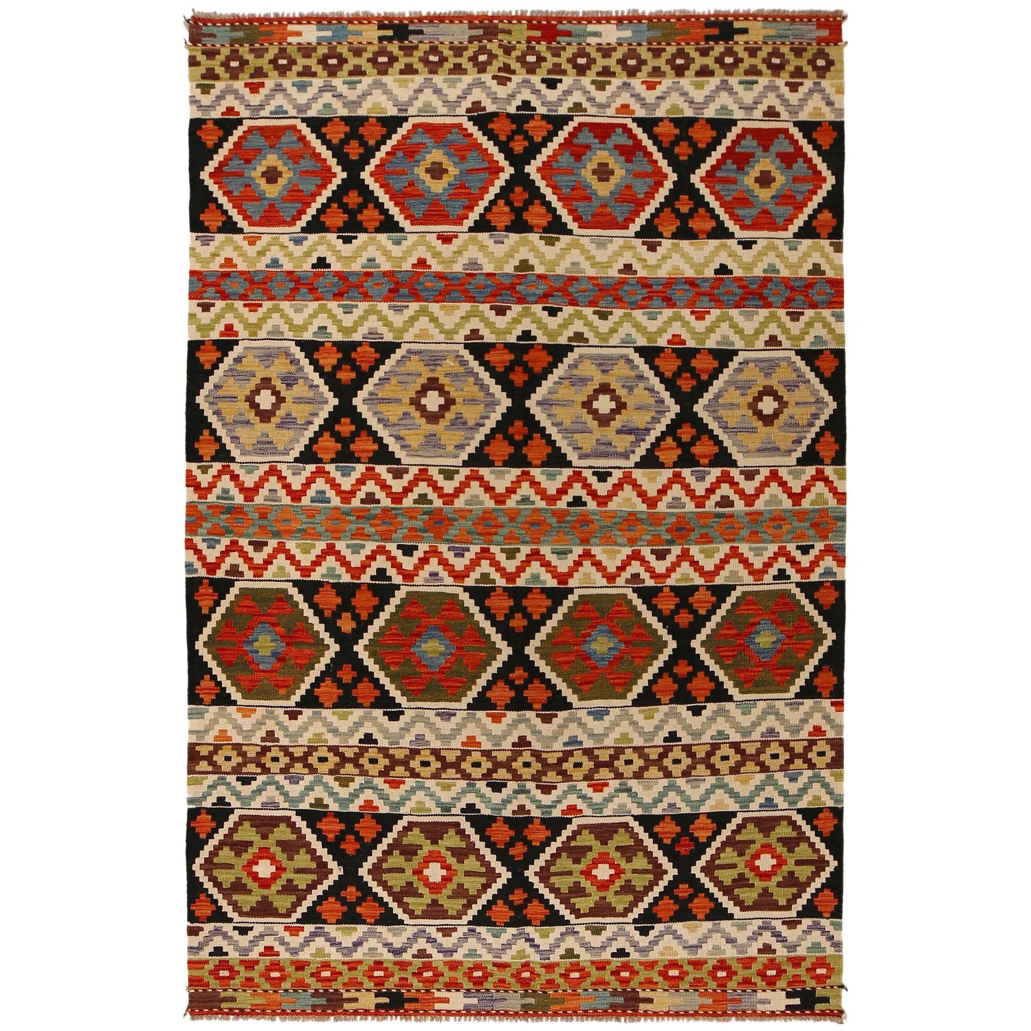 Hand Made Afghan Kilim 4' 10" x 7' 6" ft / 148 x 228 cm - No. P34988
