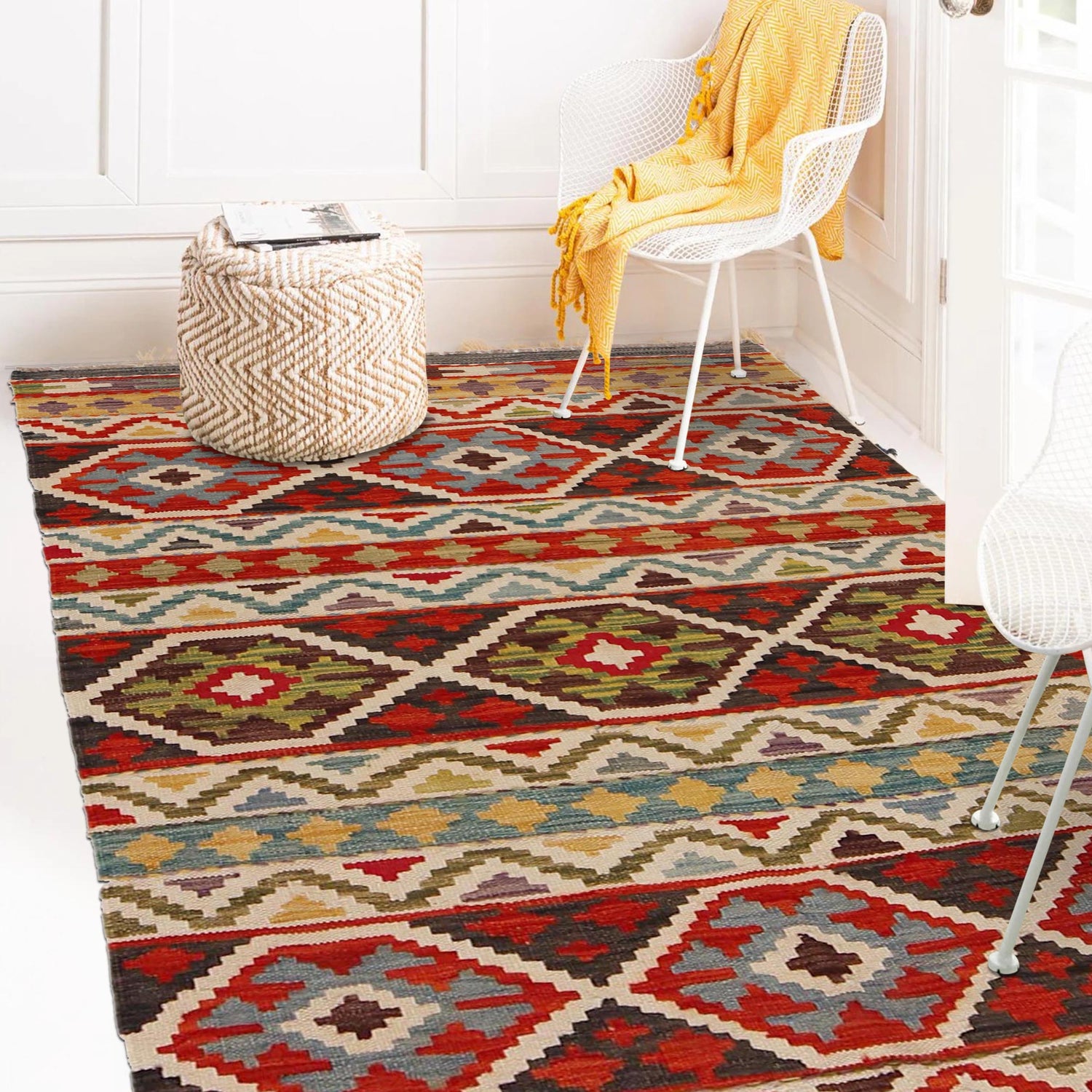 Hand Knotted Flatweave Kilim 3' 3" x 5' 3" ft / 98 x 160 cm - No. P34993