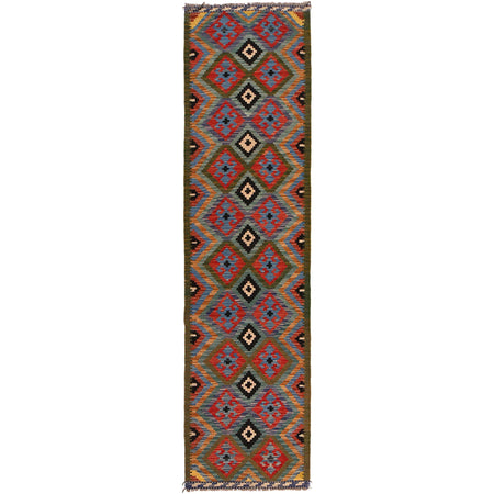 Hand Woven Wool Kelim Runner 2' 0" x 9' 7" ft / 61 x 292 cm - No. P34998