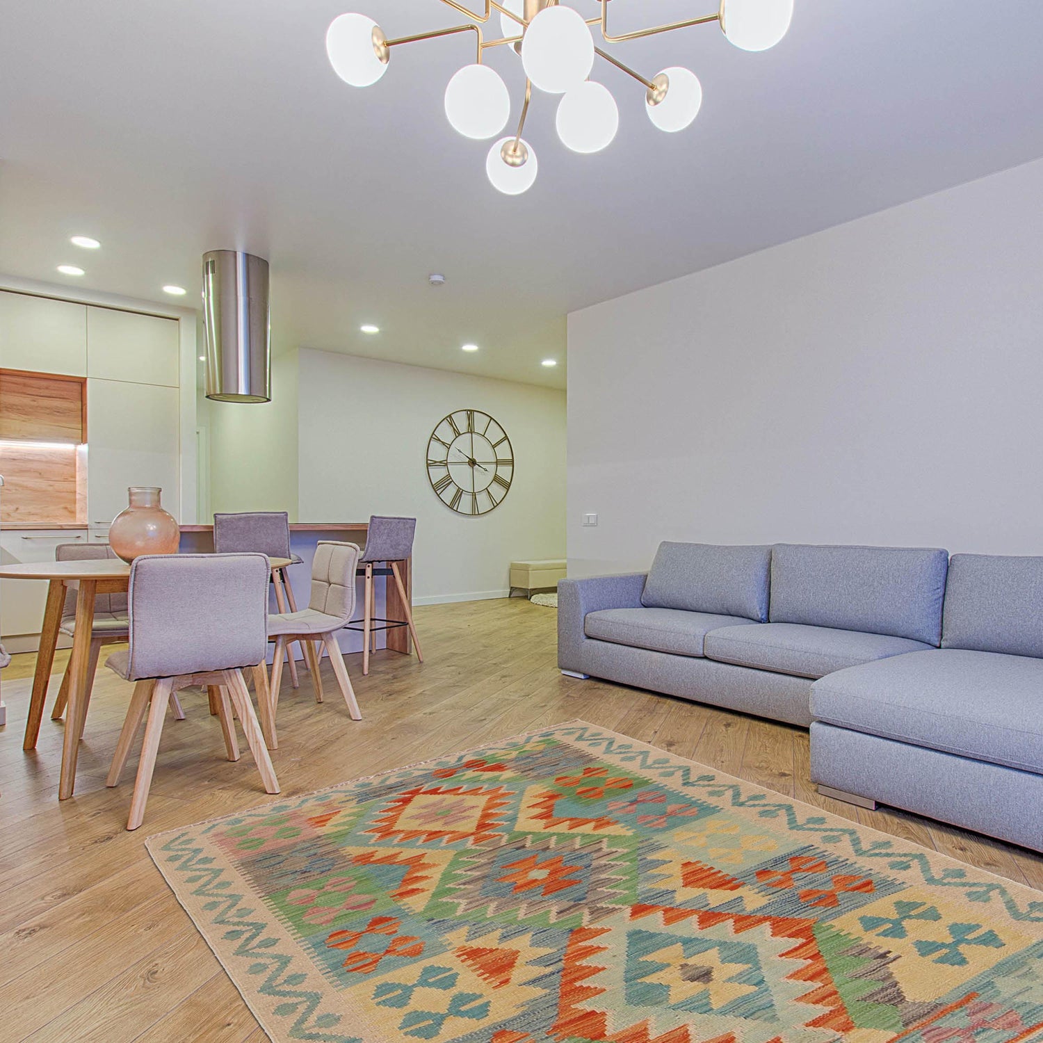 Handmade Afghan Vegetable Kilim 3' 3" x 4' 11" ft / 100 x 150 cm - No. P34999