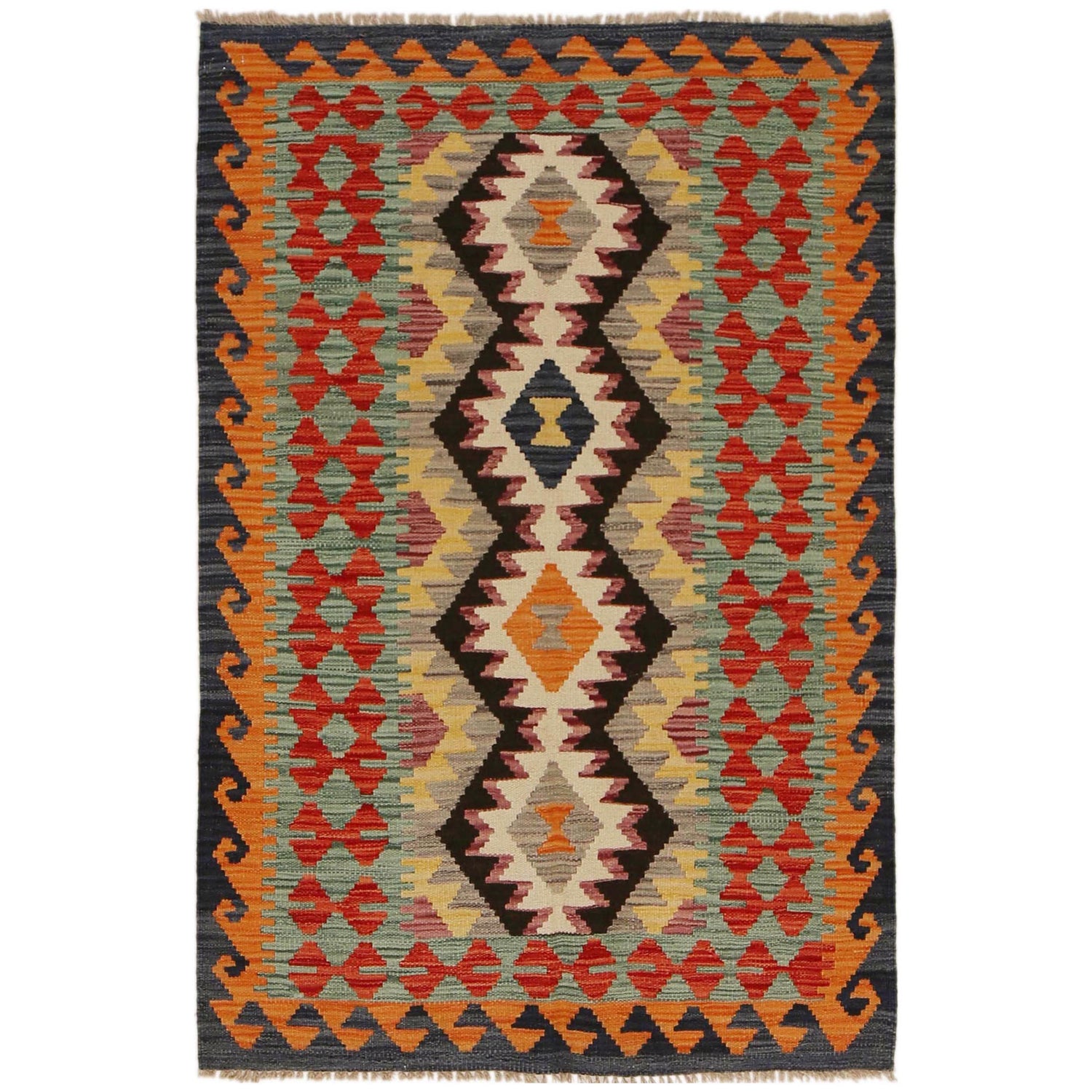 Handmade Afghan Vegetable Kilim 3' 2" x 4' 10" ft / 97 x 147 cm - No. P35001