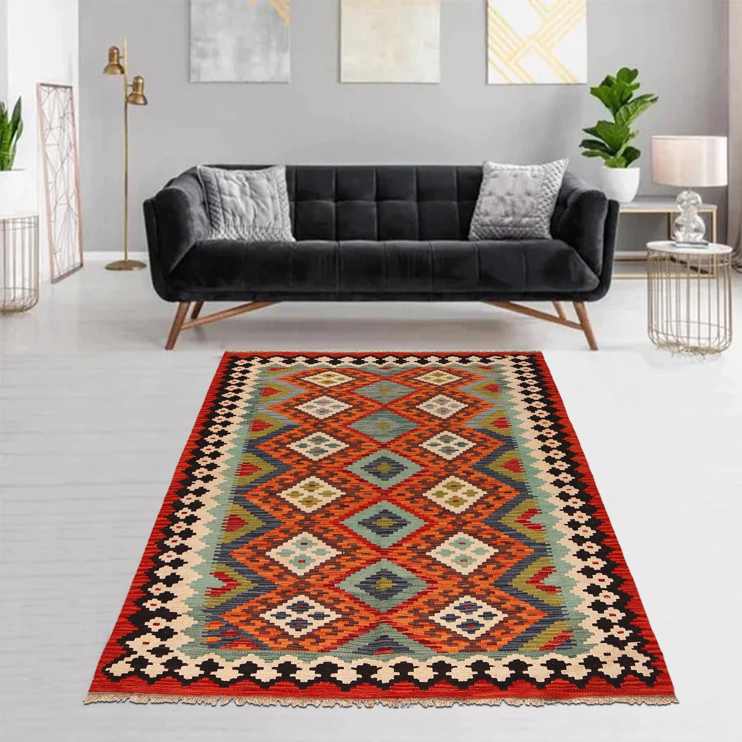 Hand Woven Wool Kelim 4' 6" x 6' 3" ft / 138 x 190 cm - No. P35003