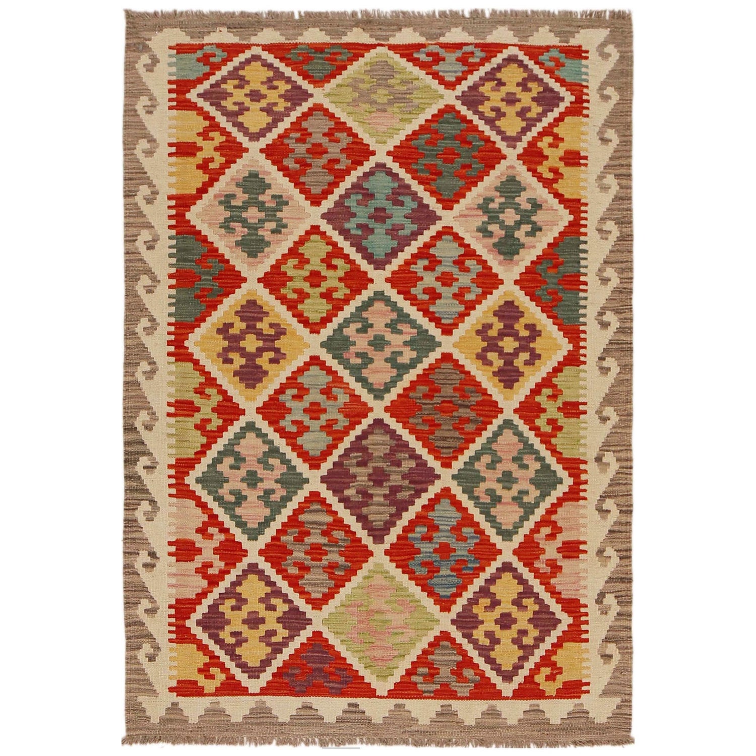 Hand Knotted Flatweave Kilim 3' 7" x 5' 1" ft / 108 x 155 cm - No. P35005