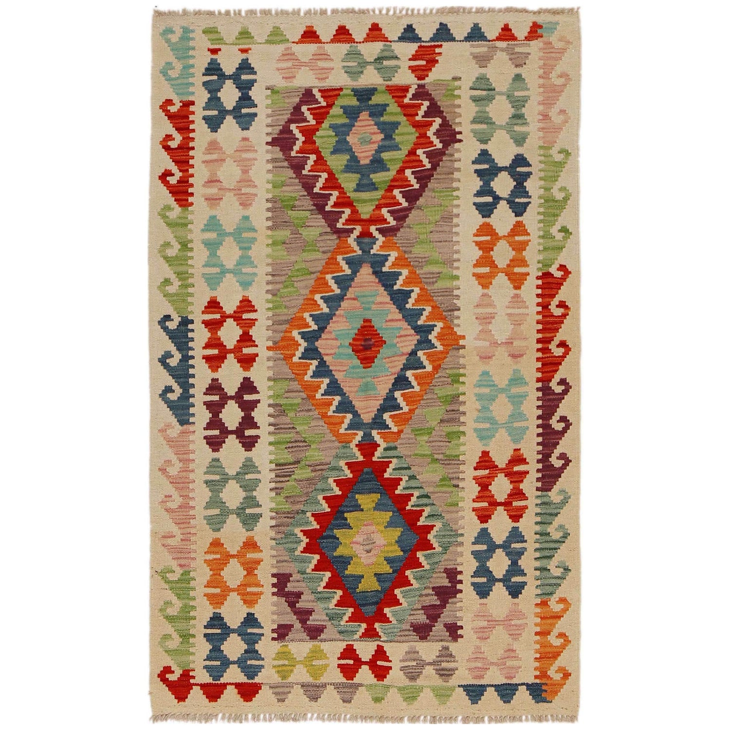 Hand Knotted Flatweave Kilim 3' 3" x 5' 5" ft / 98 x 166 cm - No. P35007