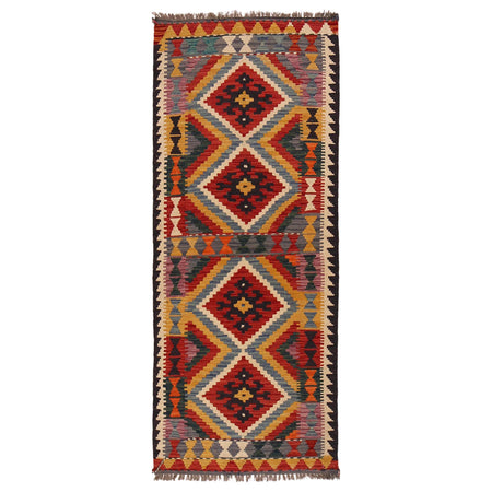 Hand Knotted Afghan Style Kilim Runner 2' 6"x 6' 6" ft / 76 x 197 cm - No. P35013
