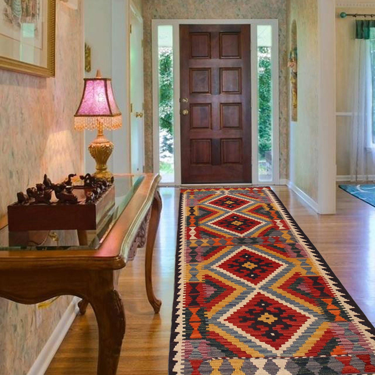 Hand Knotted Afghan Style Kilim Runner 2' 6"x 6' 6" ft / 76 x 197 cm - No. P35013