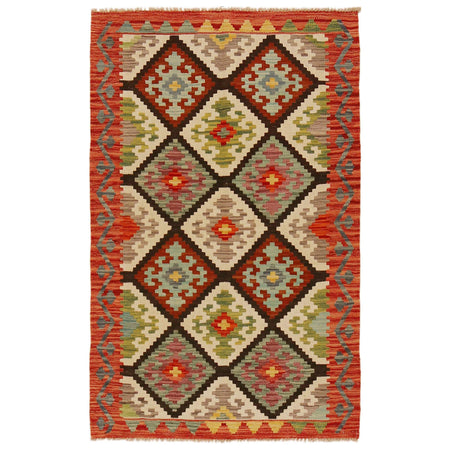 Handmade Afghan Vegetable Kilim 3' 2" x 5' 1" ft / 97 x 156 cm - No. P35015