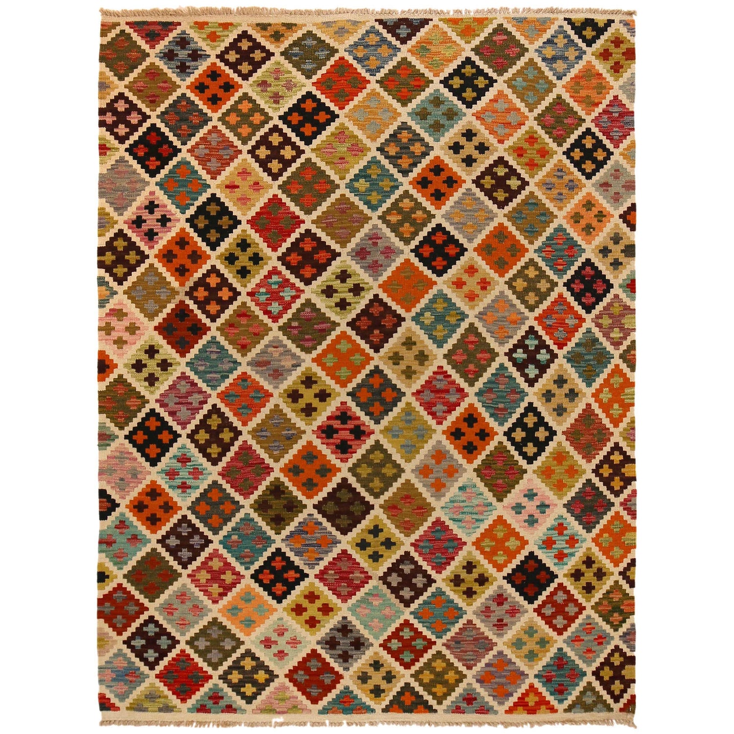 Hand Made Afghan Kilim 4' 11" x 6' 8" ft / 151 x 202 cm - No. P35019