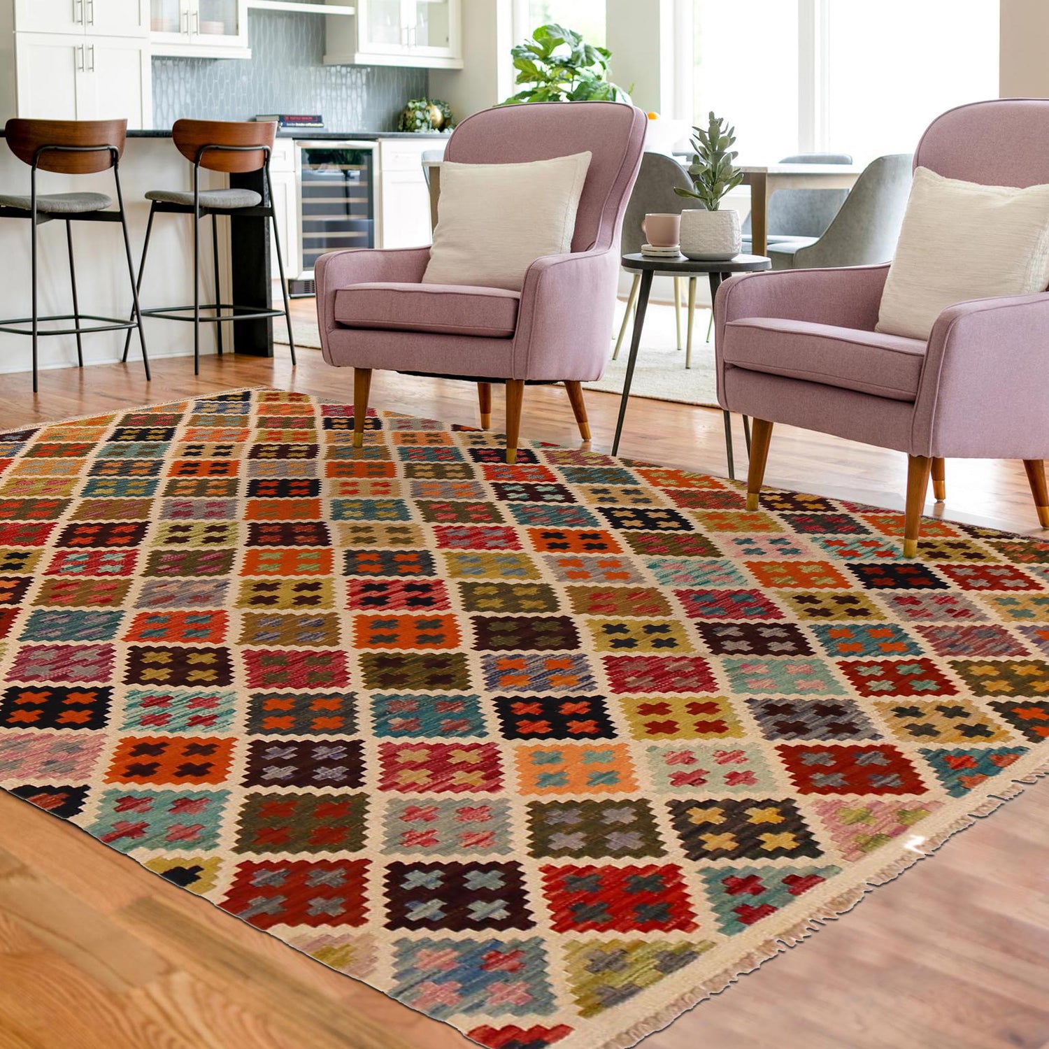 Hand Made Afghan Kilim 4' 11" x 6' 8" ft / 151 x 202 cm - No. P35019