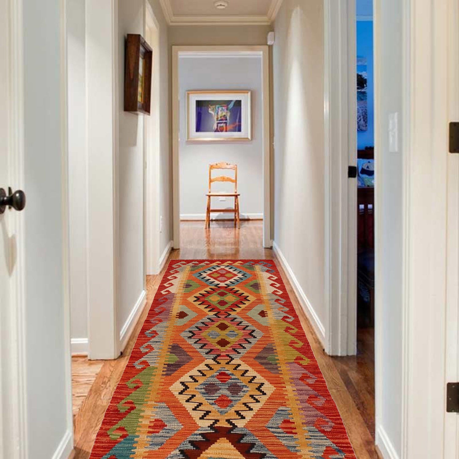 Hand Woven Wool Kelim Runner 2' 3"x 6' 7" ft / 68 x 200 cm - No. P35020