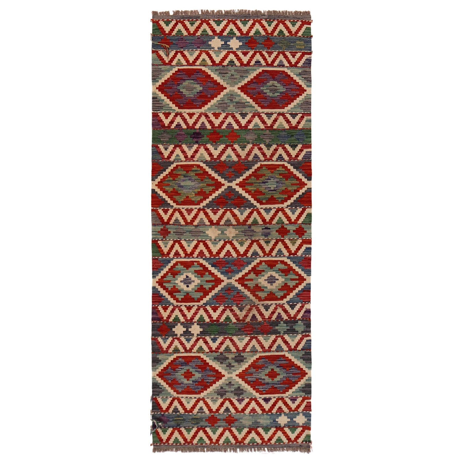 Handmade Turkish Design Wool Kilim Runner 2' 4"x 6' 5" ft / 70 x 196 cm - No. P35021