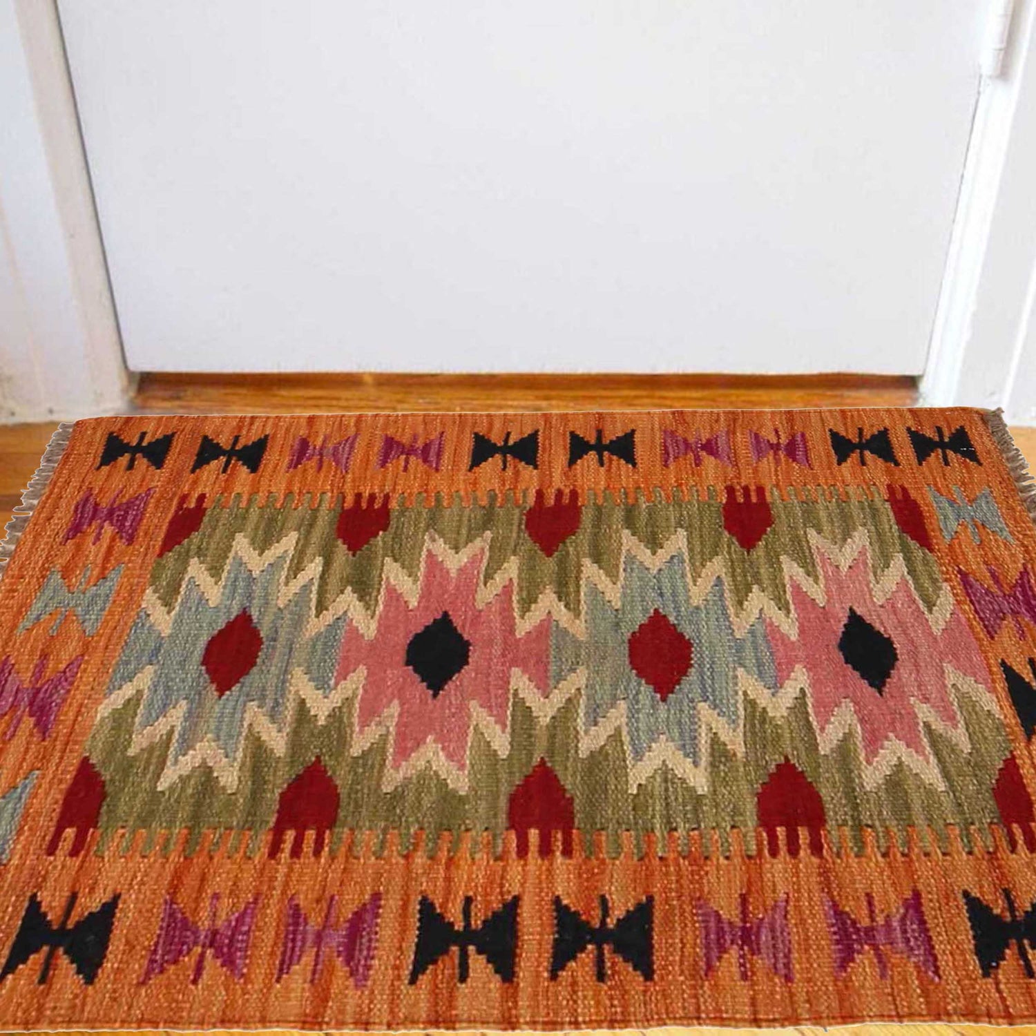 Hand Knotted Afghan Style Kilim 1' 11" x 3' 0" ft / 58 x 91 cm - No. P35025