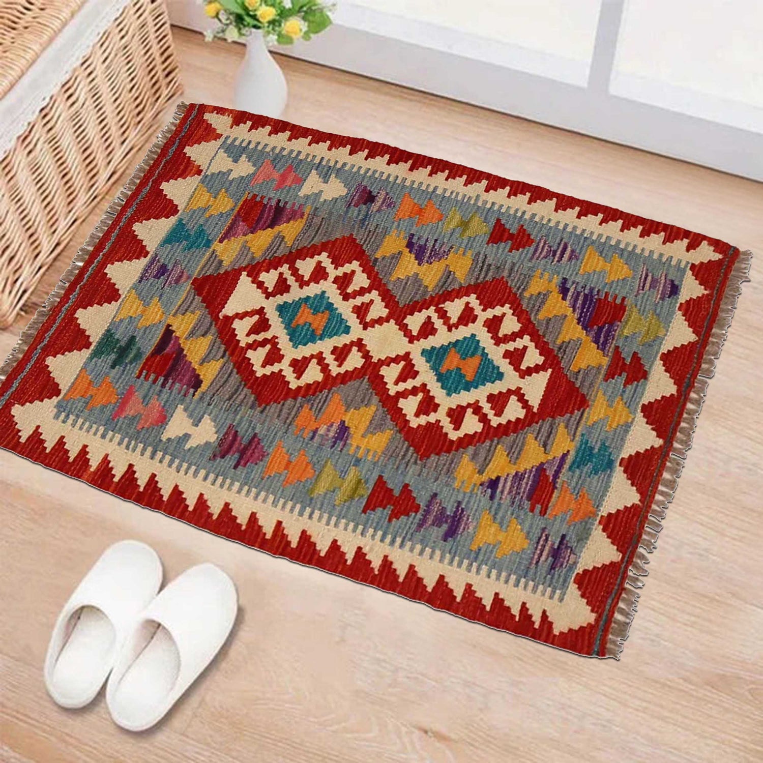 Hand Knotted Flatweave Kilim 2' 0" x 2' 11" ft / 62 x 88 cm - No. P35033