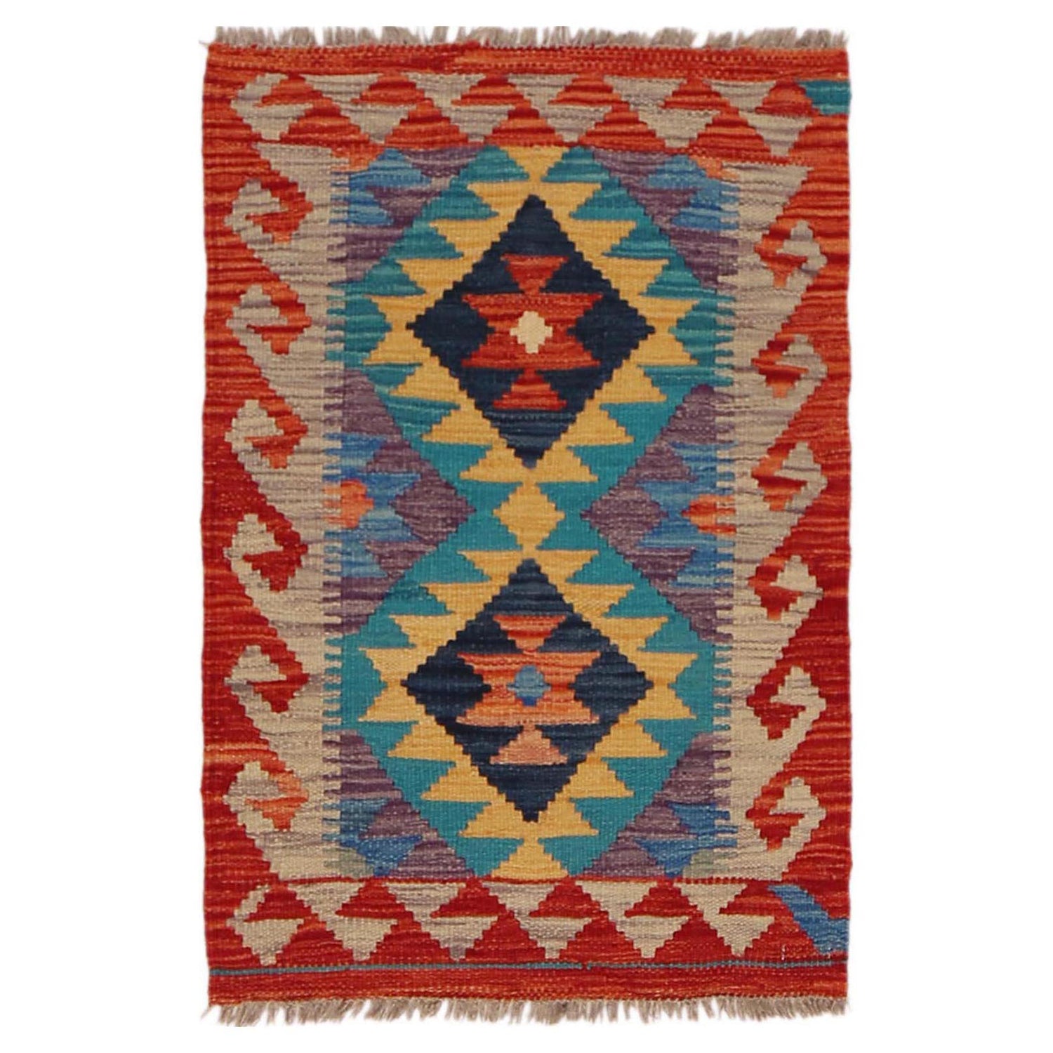 Hand Woven Wool Kelim 1' 11" x 2' 10" ft / 58 x 87 cm - No. P35037