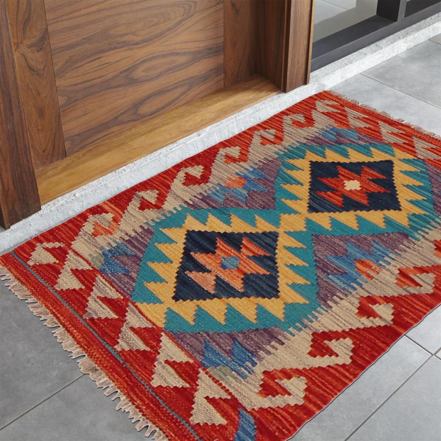 Hand Woven Wool Kelim 1' 11" x 2' 10" ft / 58 x 87 cm - No. P35037