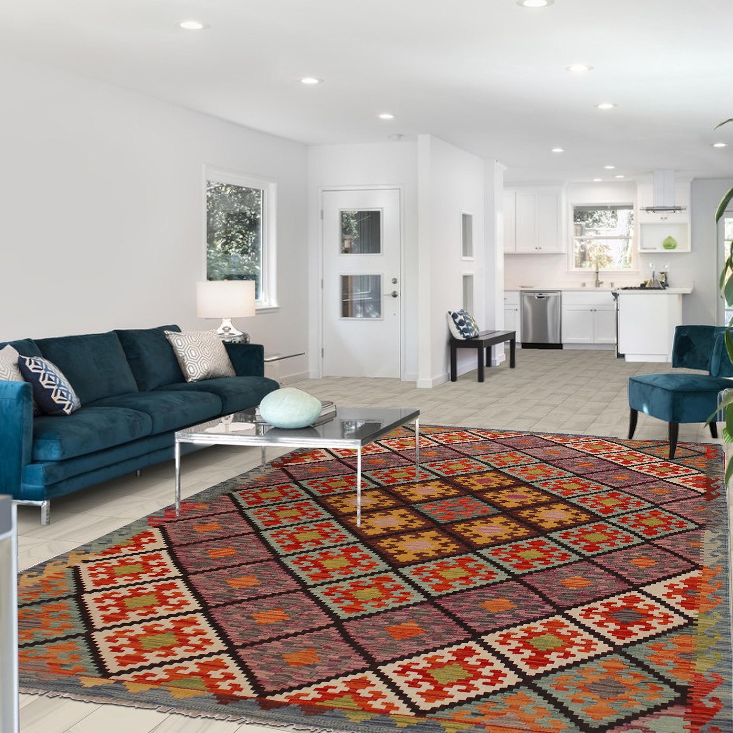 Handmade Afghan Vegetable Kilim 5' 9" x 8' 5" ft / 176 x 257 cm - No. P35038