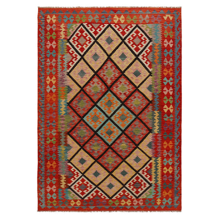 Hand Made Afghan Kilim 5' 10" x 8' 6" ft / 178 x 258 cm - No. P35041