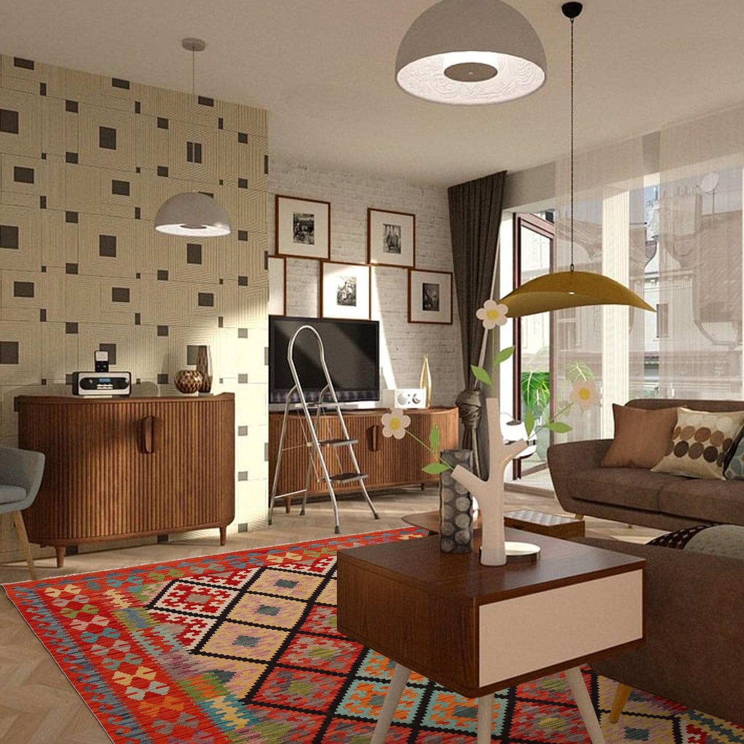 Hand Made Afghan Kilim 5' 10" x 8' 6" ft / 178 x 258 cm - No. P35041