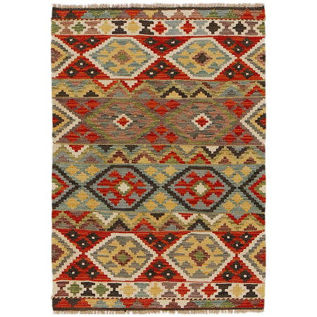 Colorful Flat-Weave Wool Kilim 3' 4" x 4' 9" ft / 101 x 145 cm - No. P35042