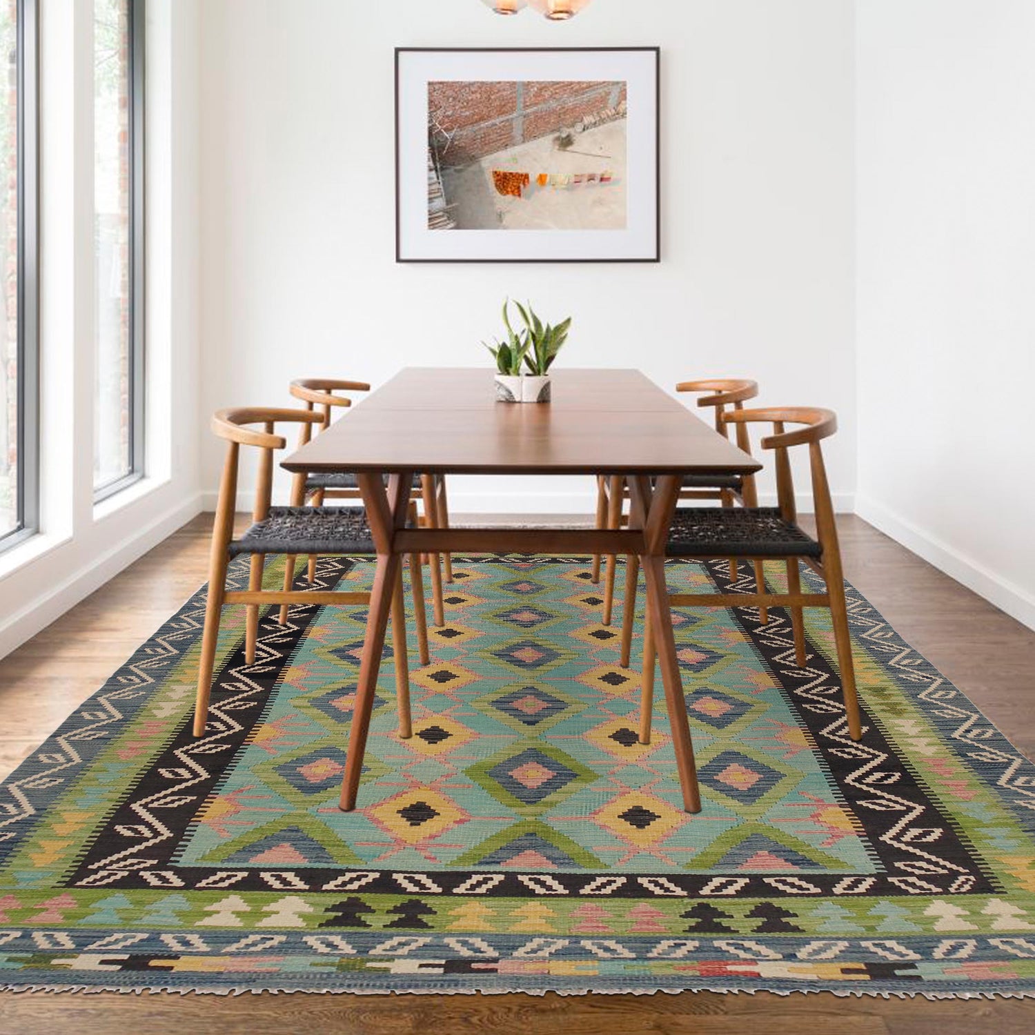 Handmade Turkish Design Wool Kilim 5' 8" x 8' 4" ft / 172 x 255 cm - No. P35048