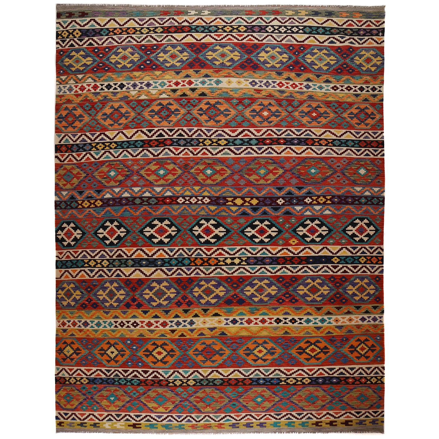 Hand Knotted Afghan Style Kilim 9' 7" x 12' 8" ft / 292 x 386 cm - No. P35056