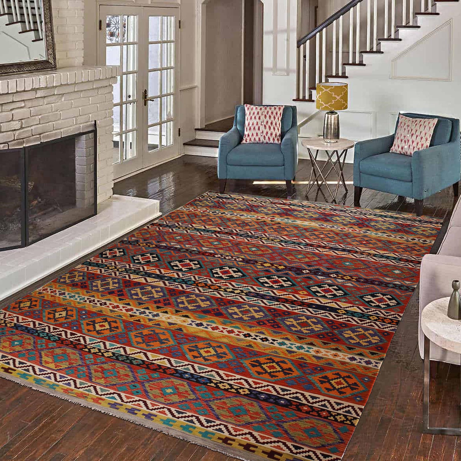 Hand Knotted Afghan Style Kilim 9' 7" x 12' 8" ft / 292 x 386 cm - No. P35056