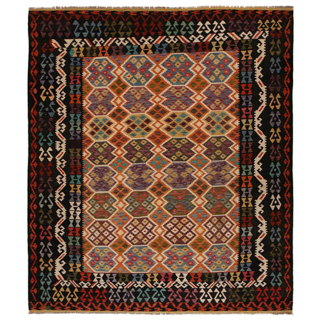 Colorful Flat-Weave Wool Kilim 8' 4" x 9' 9" ft / 255 x 298 cm - No. P35057