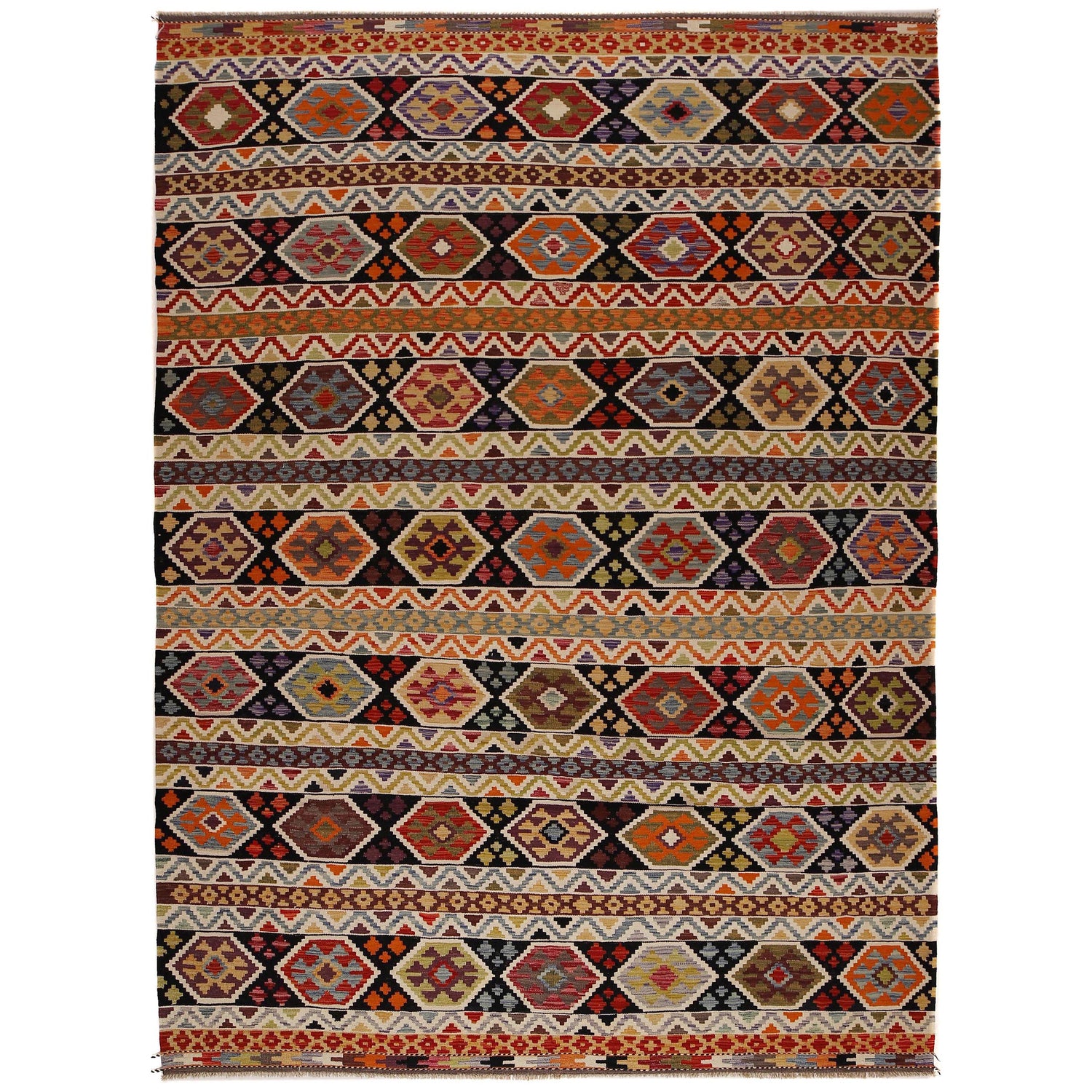 Hand Woven Wool Kelim 8' 5" x 11' 6" ft / 257 x 351 cm - No. P35061