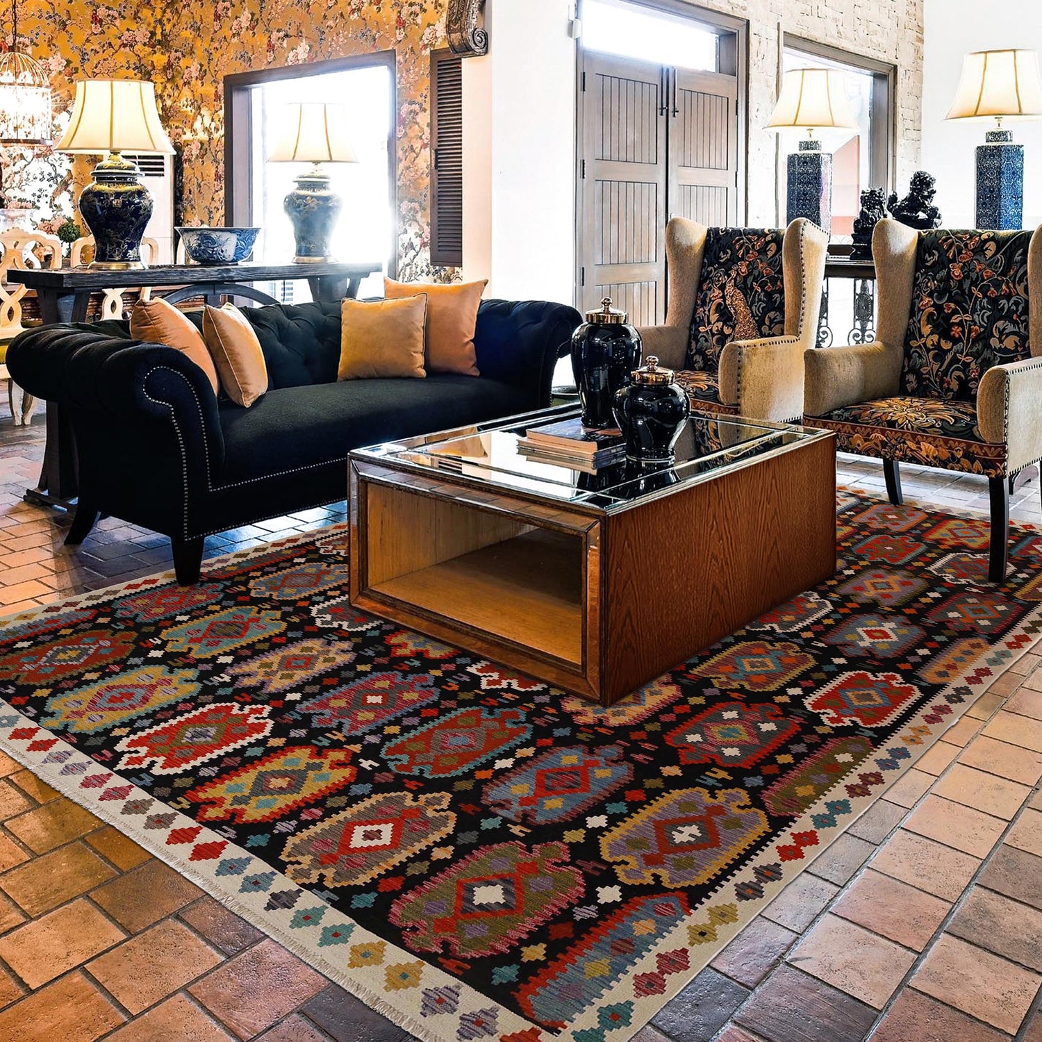 Handmade Afghan Vegetable Kilim 9' 10" x 13' 2" ft / 300 x 402 cm - No. P35063